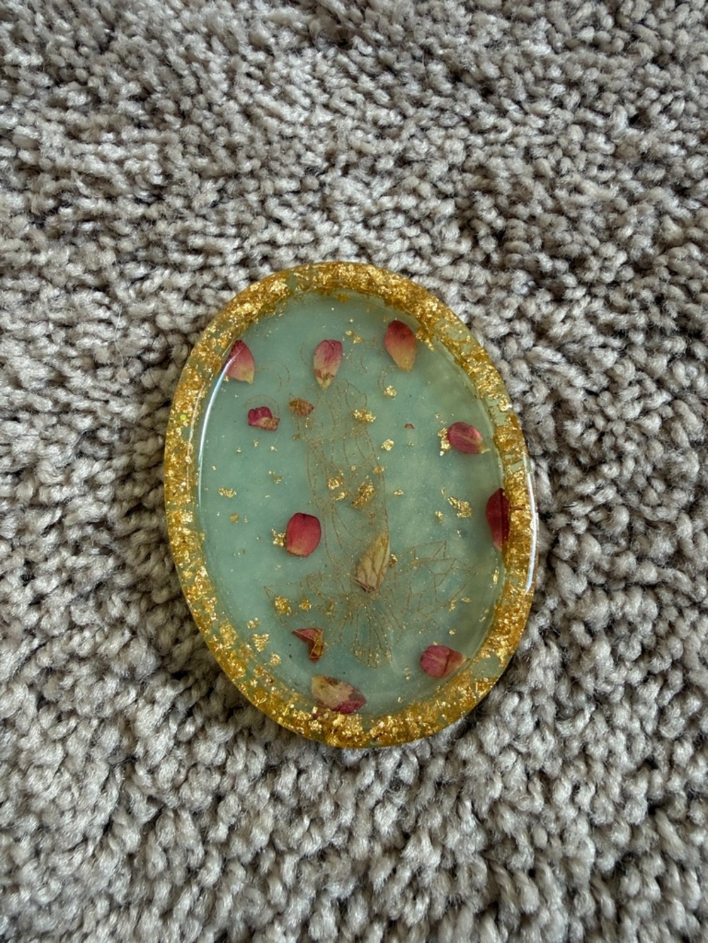 Handmade Mint Resin Tray with Gold Leaf and Rose Petals